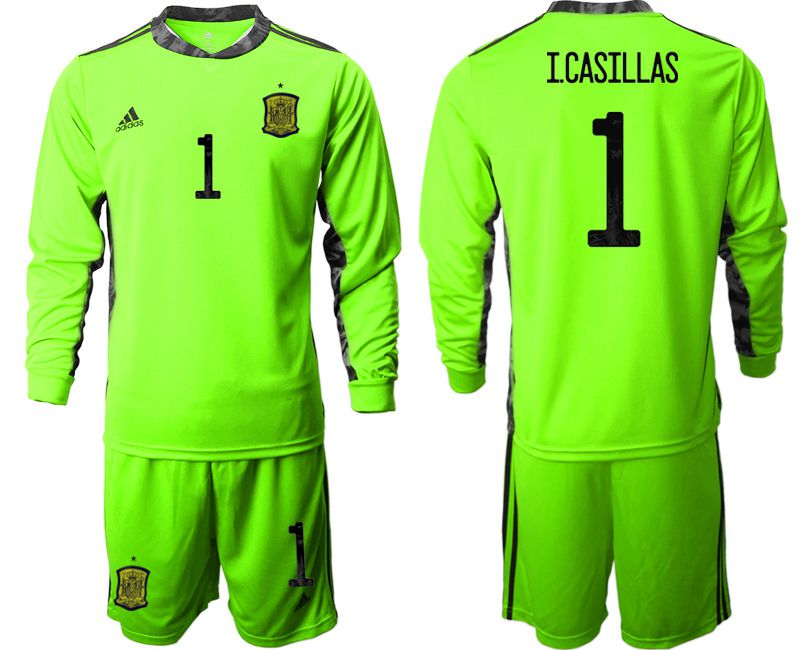 Men 2021 World Cup National Spain fluorescent green goalkeeper long sleeve #1 Soccer Jerseys1->->Soccer Country Jersey